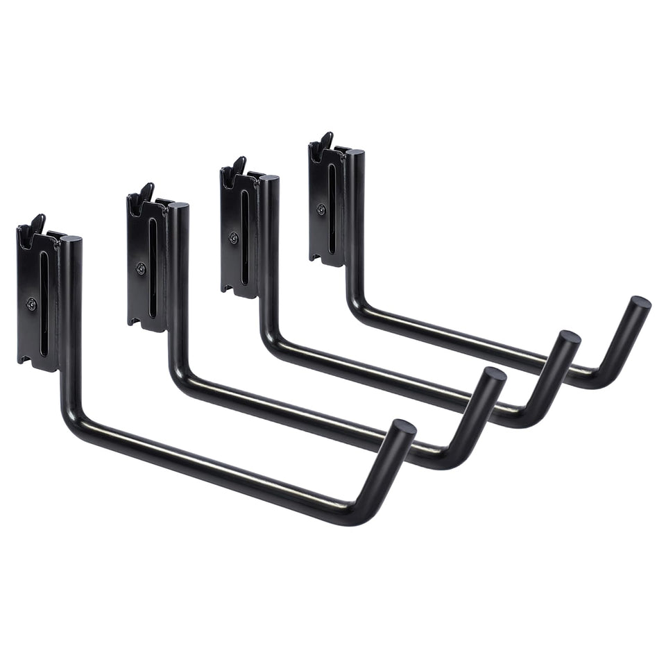 MorScan front view of four extended J hooks showing pack and finish, improves storage