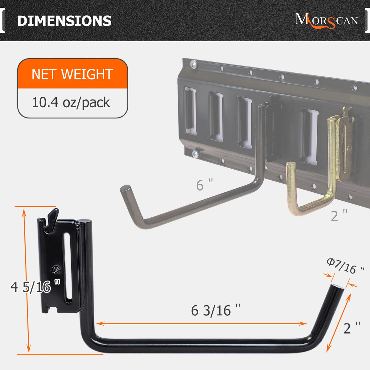 MorScan hook supporting ladder in trailer, prevents floor clutter and damage
