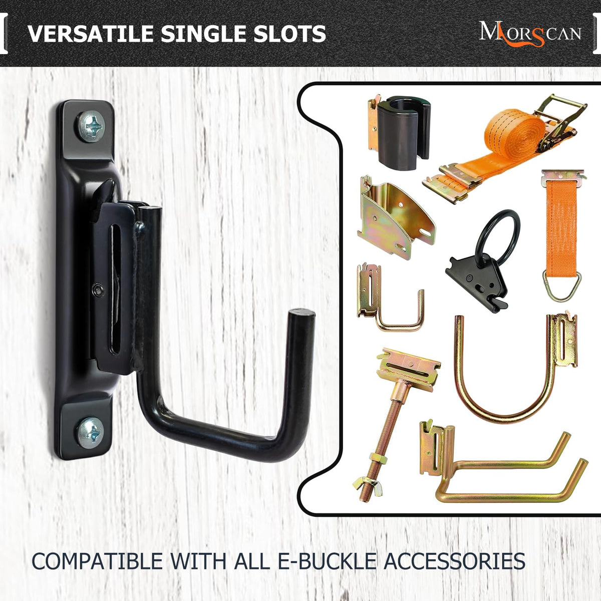 MorScan hooks holding power tools and cords illustrating efficient space saving