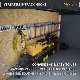 MorScan hooks installed in E-Track inside a cargo van, maximizes vertical space