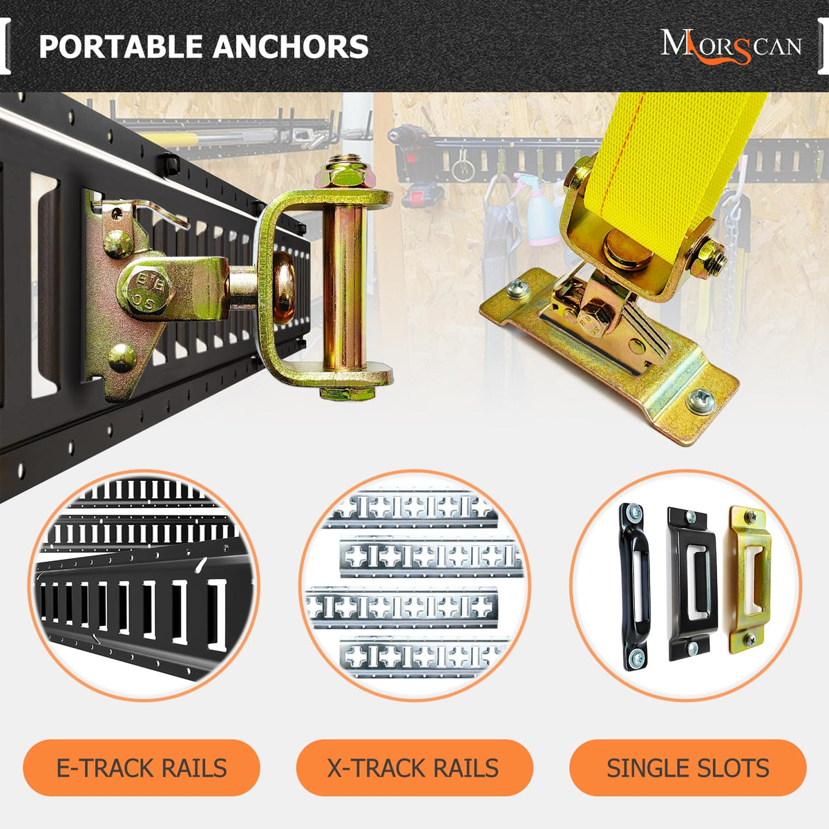 MorScan anchor installed in horizontal E-track showing secure seating and ease