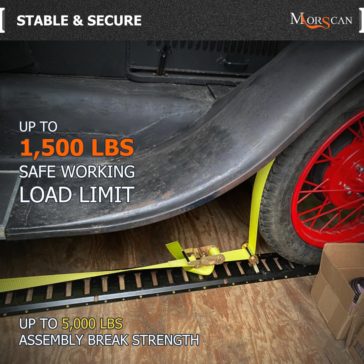 MorScan anchor fitted in vertical E-track illustrating versatile rail compatibility