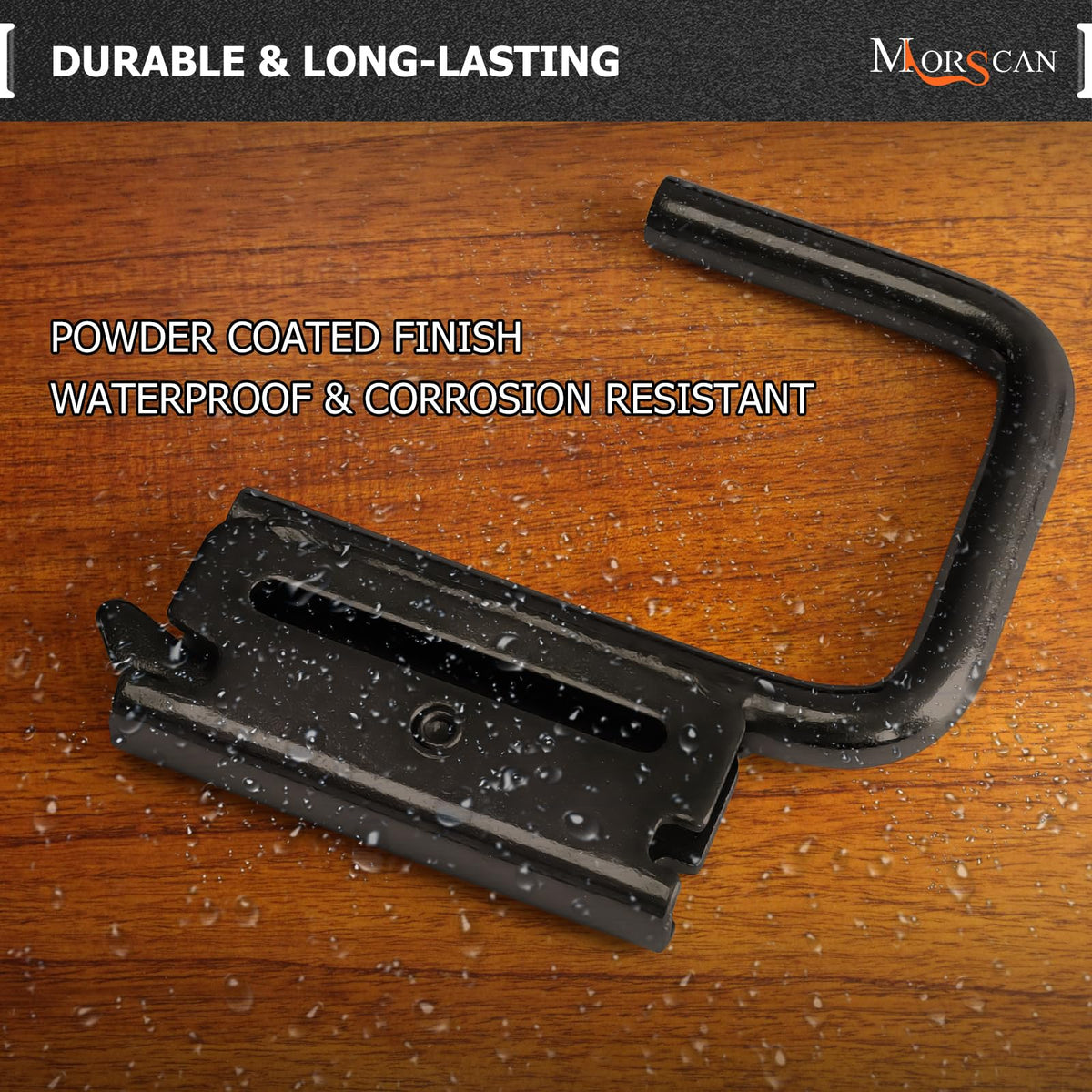 MorScan J hook supporting hand tools and straps, improving garage storage access
