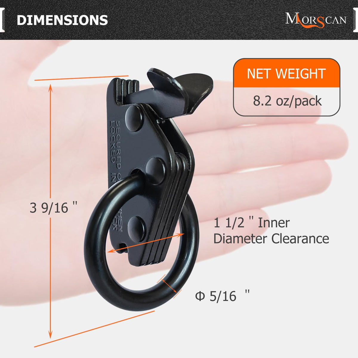 MorScan spring lever detail showing fast three-second installation benefit