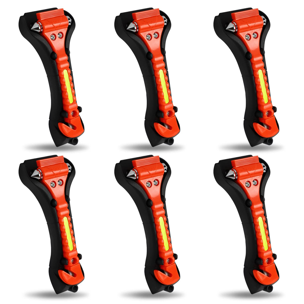 MorTime front view of six-pack safety hammers showing bright orange bodies and brackets, easy identification