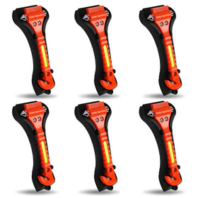 MorTime front view of six-pack safety hammers showing bright orange bodies and brackets, easy identification