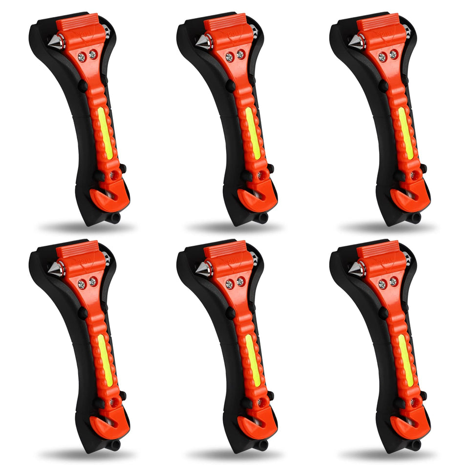 MorTime front view of six-pack safety hammers showing bright orange bodies and brackets, easy identification