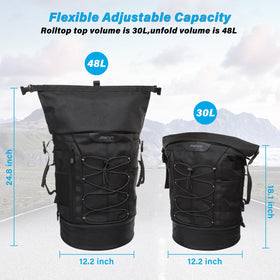 MOSISO bag mounted on sissy bar demonstrating secure motorcycle attachment