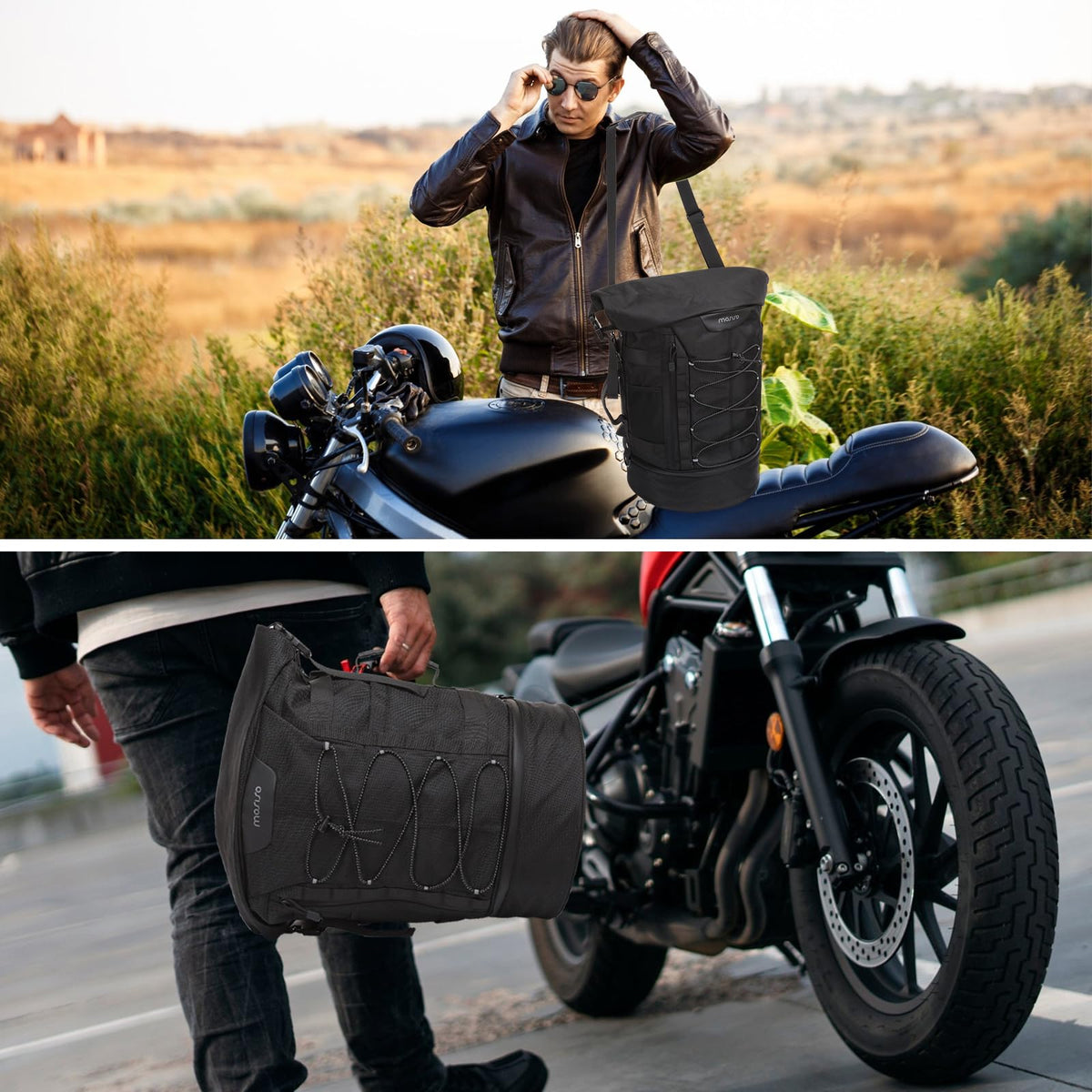 MOSISO bag being carried with adjustable shoulder strap for off-bike comfort