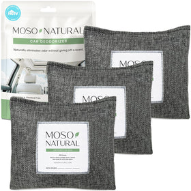 Moso Natural front packaging showing three linen charcoal bags for fresh air