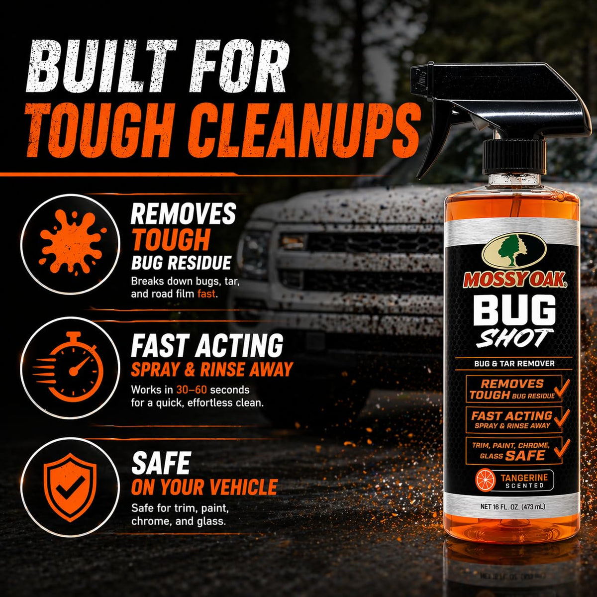 CLENZOIL Mossy Oak applied to taillight removing sap and protecting finish