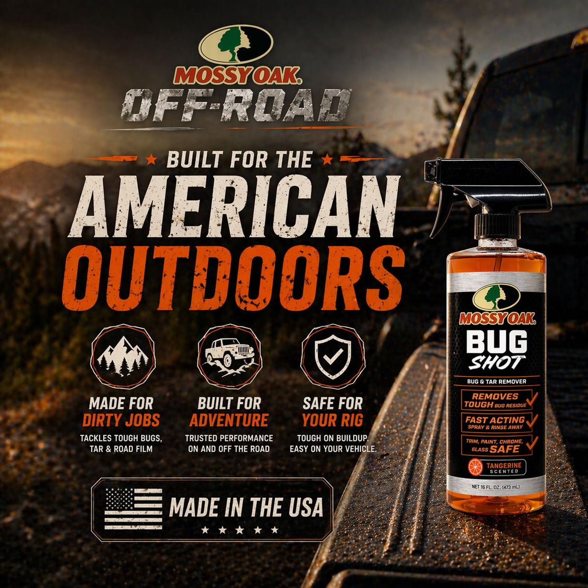 CLENZOIL Mossy Oak before and after on vehicle panel demonstrating tar removal