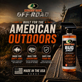 CLENZOIL Mossy Oak before and after on vehicle panel demonstrating tar removal