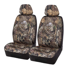 Mossy Oak front view seat cover showing camo design and full protection