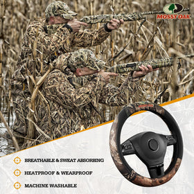 Mossy Oak in vehicle interior with outdoors gear showing rugged style and protection