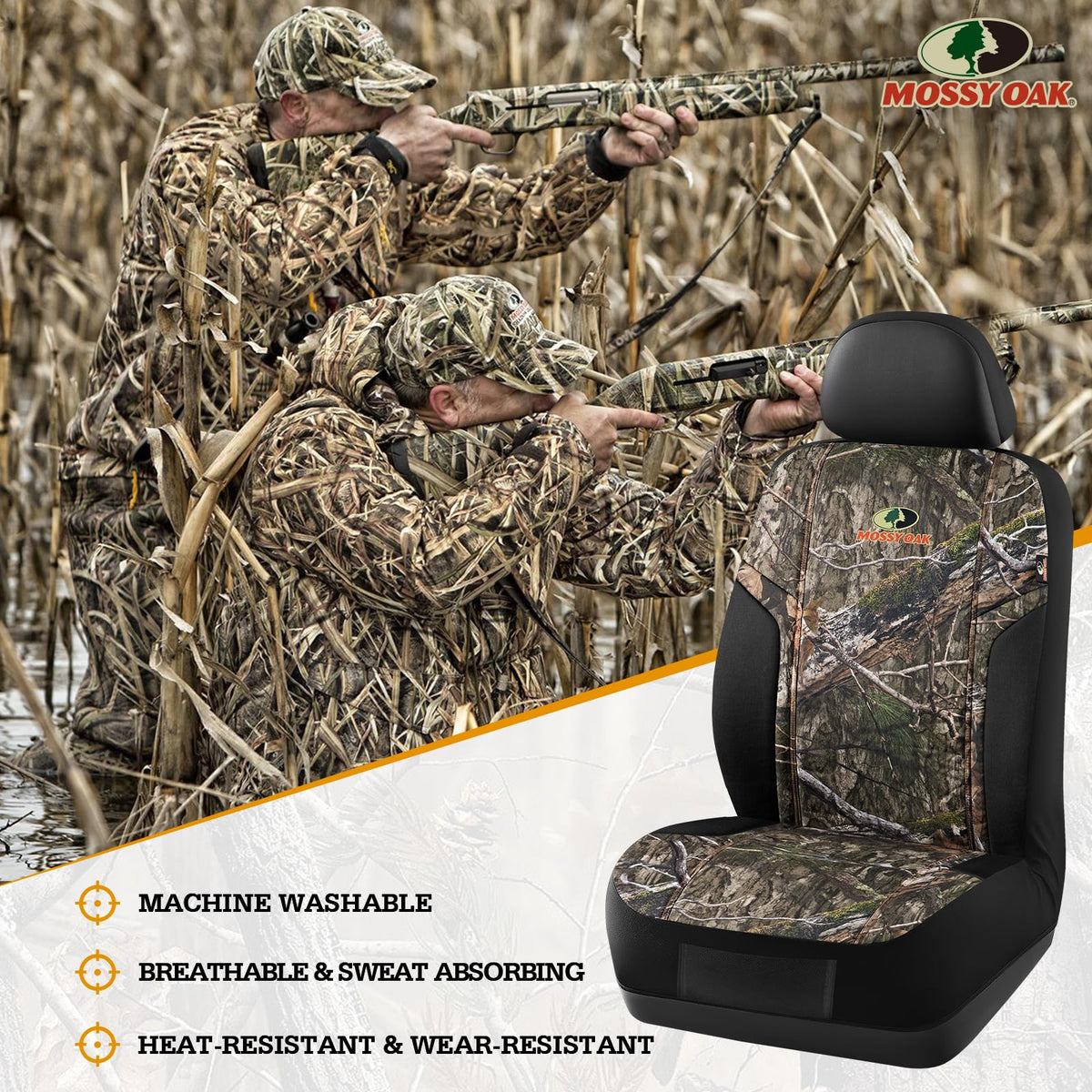 Mossy Oak interior lifestyle shot showing rugged camo aesthetic benefit
