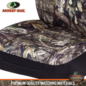 Mossy Oak seam closeup highlighting airbag-compatible stitching for safety