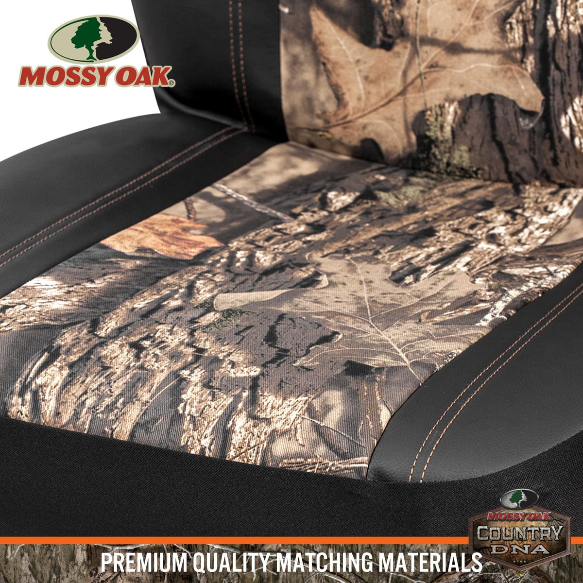 Mossy Oak headrest and seam detail highlighting airbag-compatible stitching