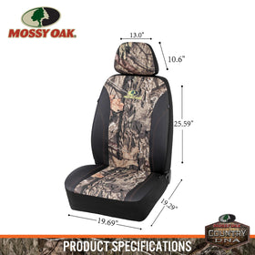 Mossy Oak seat cover on seat showing size and coverage for universal fit