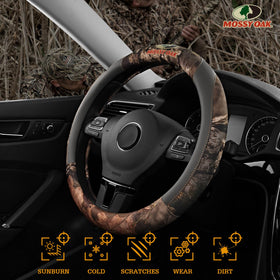 Mossy Oak cover next to a ruler demonstrating fit for 14½ to 15-inch wheels