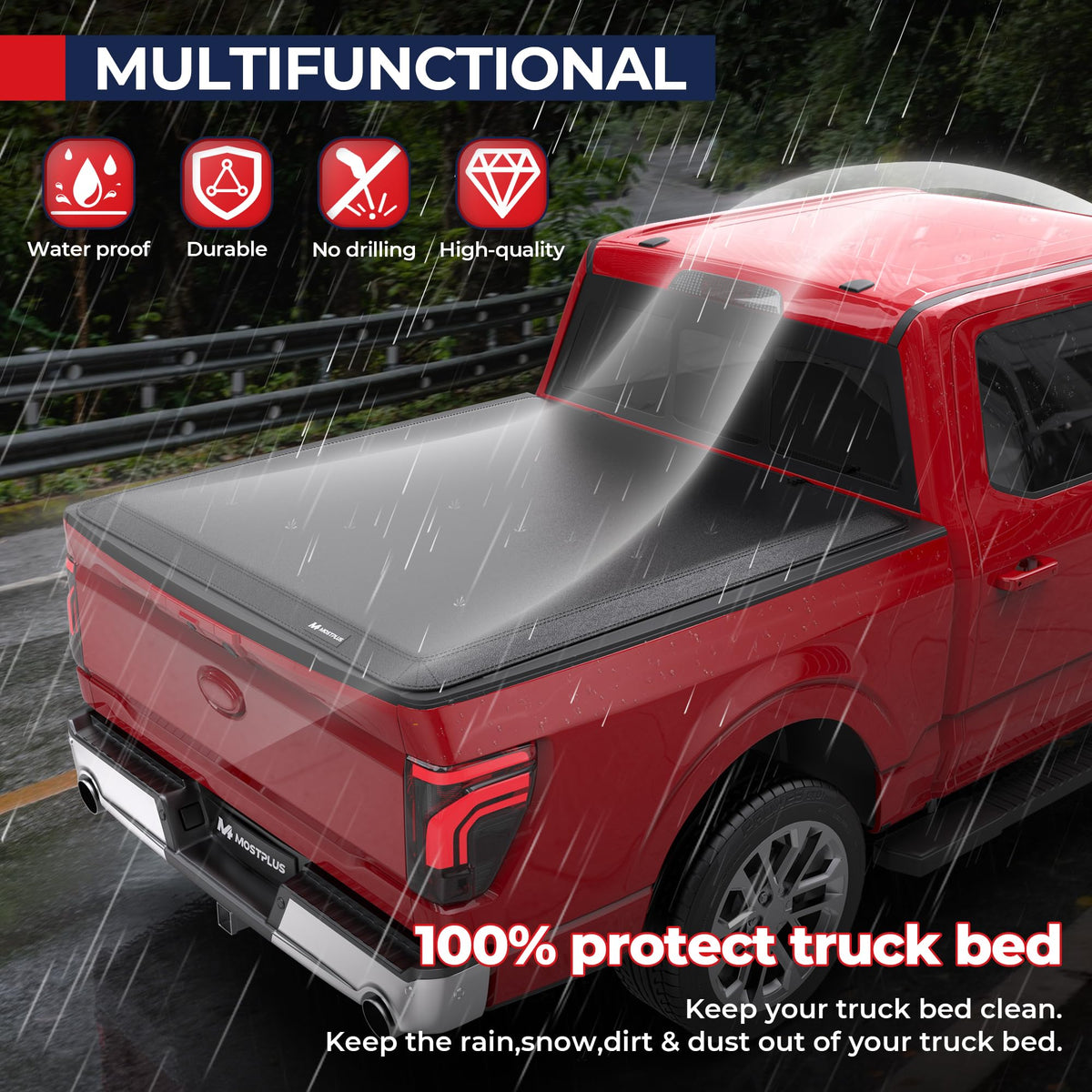 MOSTPLUS aluminum frame detail showing powder-coated durability benefit