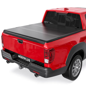MOSTPLUS front view of folded tonneau cover showing clean fit and protection