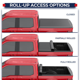 MOSTPLUS cover rolled up showing quick bed access convenience