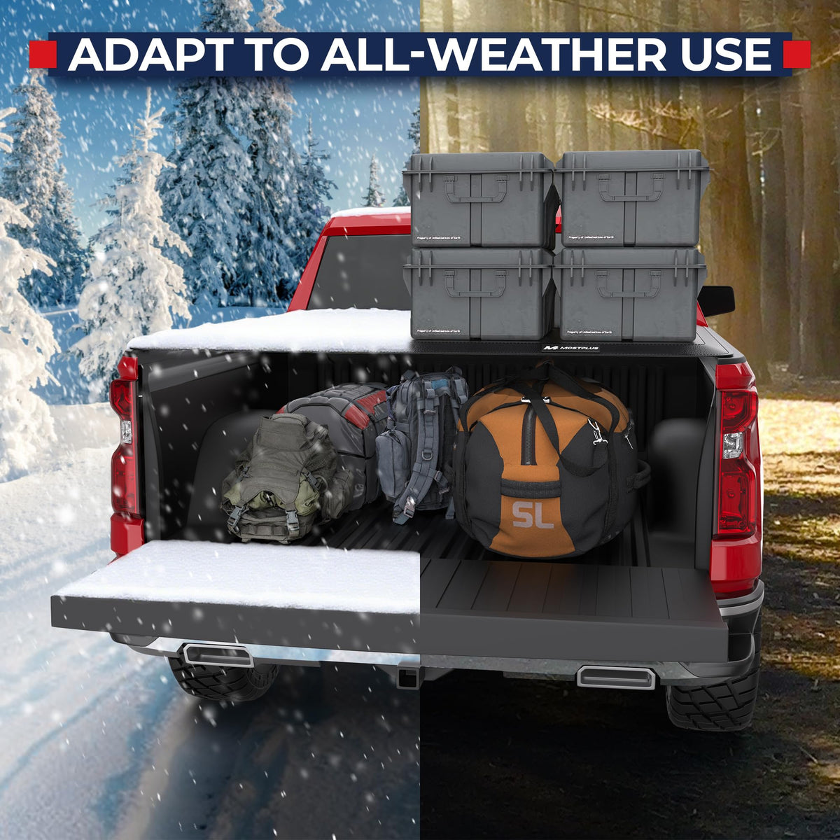 MOSTPLUS roll-up open bed access showing full cargo exposure