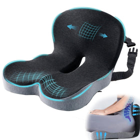 Mosxoed front packaging showing seat cushion and lumbar pillow, improving comfort