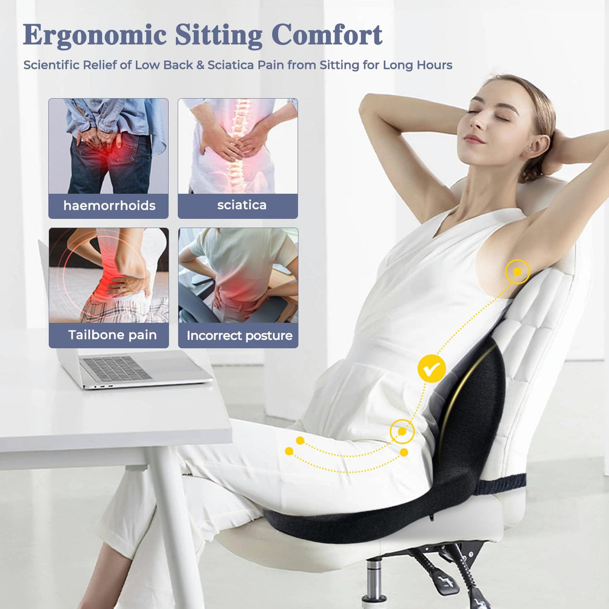 Mosxoed seat and lumbar pillow installed in car demonstrating better driving visibility