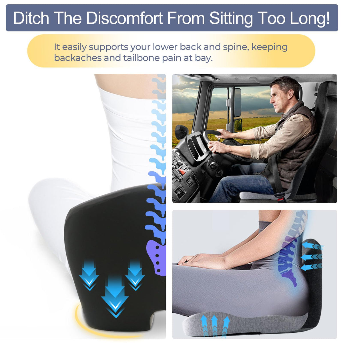 Mosxoed seat set on an office chair reducing fatigue during long workdays