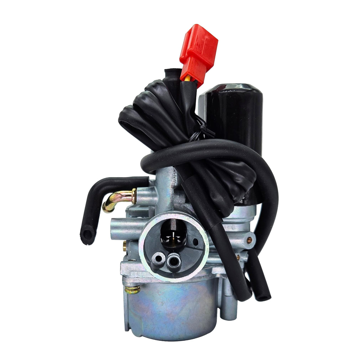 MothAr carburetor side detail highlighting linkage and fuel inlet for reliable connections