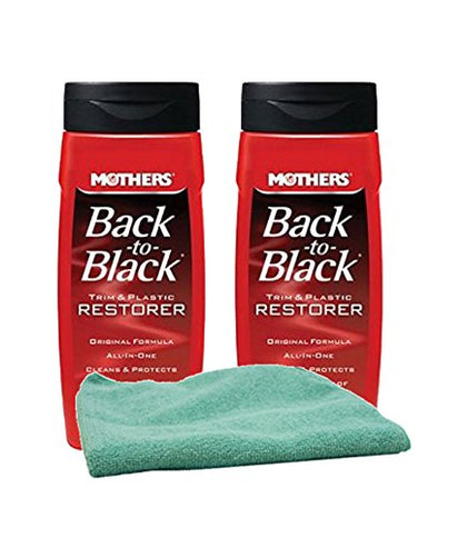 Mothers front bottle and microfiber cloth showing restored trim benefit