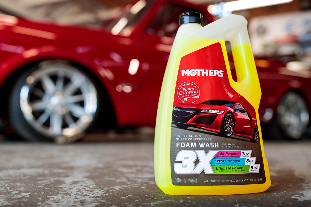 Shiny car after using Mothers foam wash showing streak-free protected finish