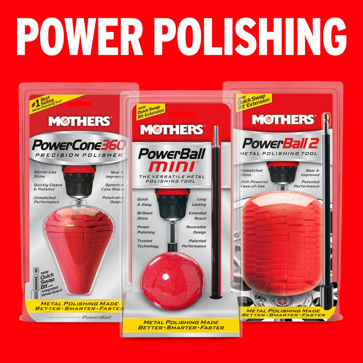 Mothers PowerBall Mini on diamond plate before and after showing restored metal shine