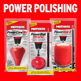 Mothers PowerBall Mini on diamond plate before and after showing restored metal shine