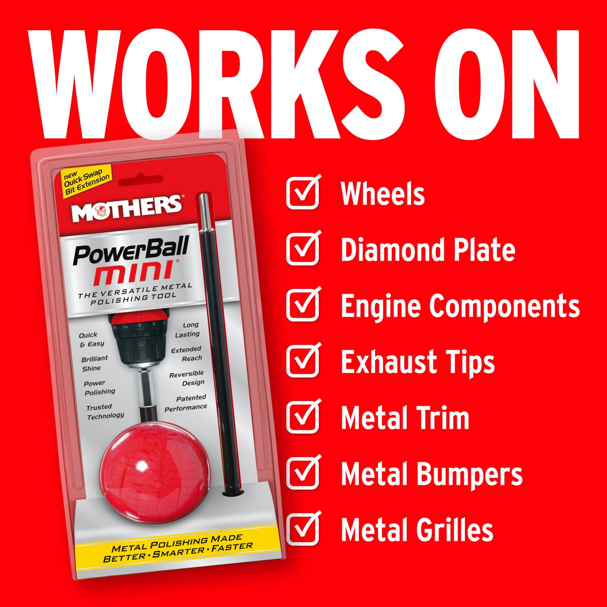 Mothers PowerBall Mini polishing inside a wheel barrel showing improved finish in tight spaces