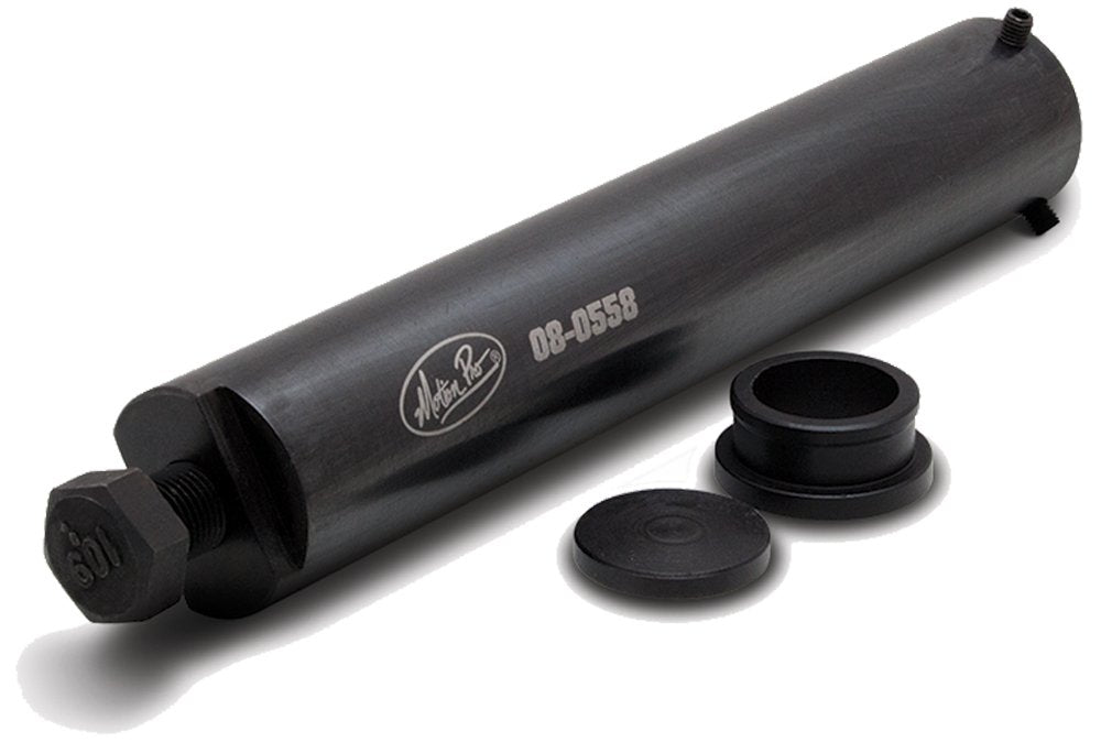 Motion Pro steering stem bearing tool front view showing compact driver and black oxide finish for durable service