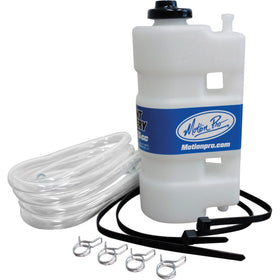 Motion Pro 275cc coolant bottle front view showing compact design and mounting holes for easy installation