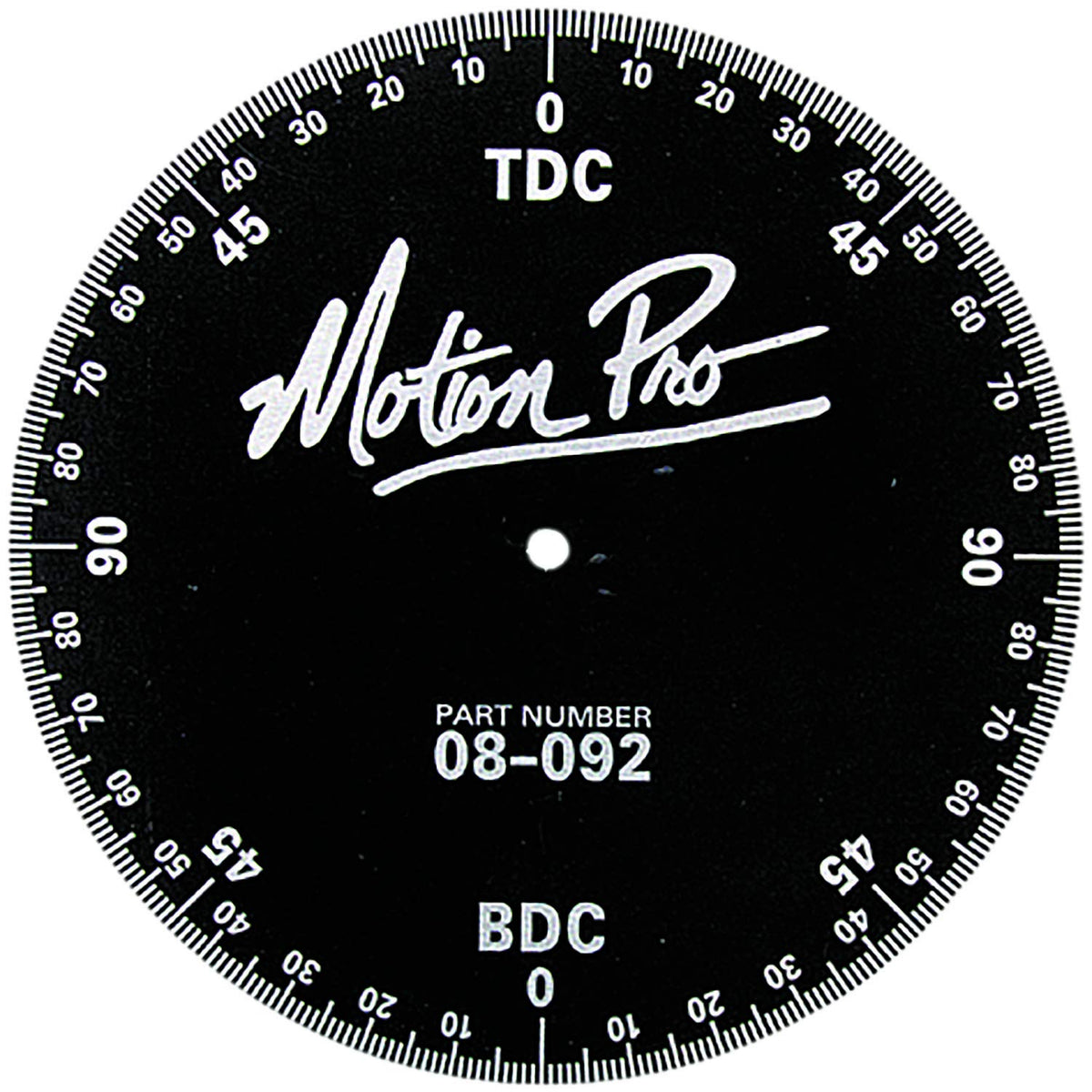 Motion Pro degree wheel front view showing clear graduations for precise timing