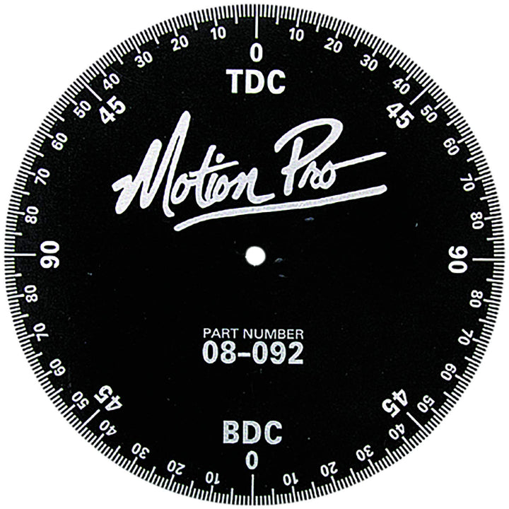 Motion Pro degree wheel front view showing clear graduations for precise timing