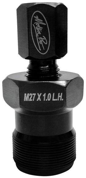 Motion Pro puller close-up of forcing bolt and heat-treated finish for durability