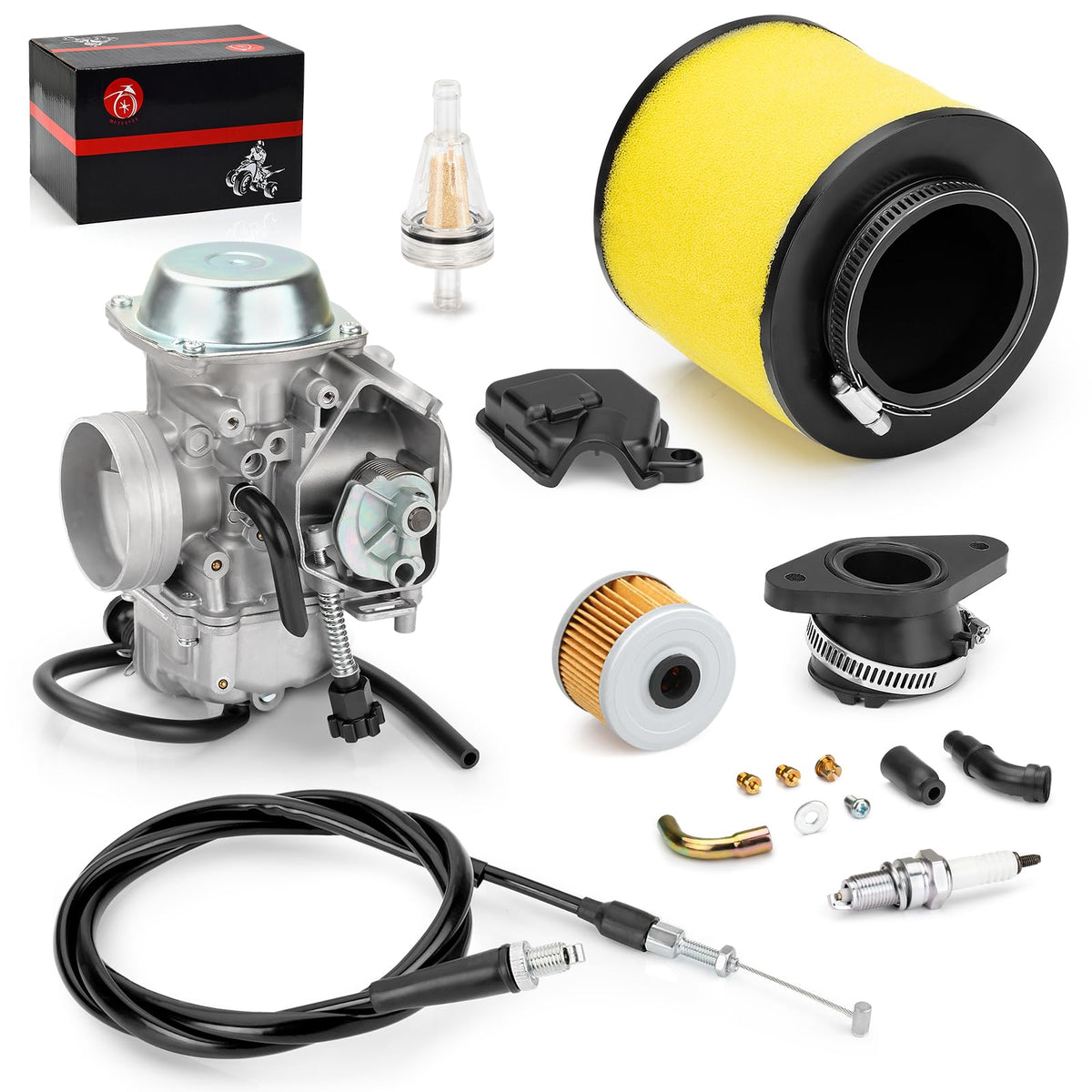 MOTO1988 carburetor mounted on ATV engine illustrating straightforward installation fit