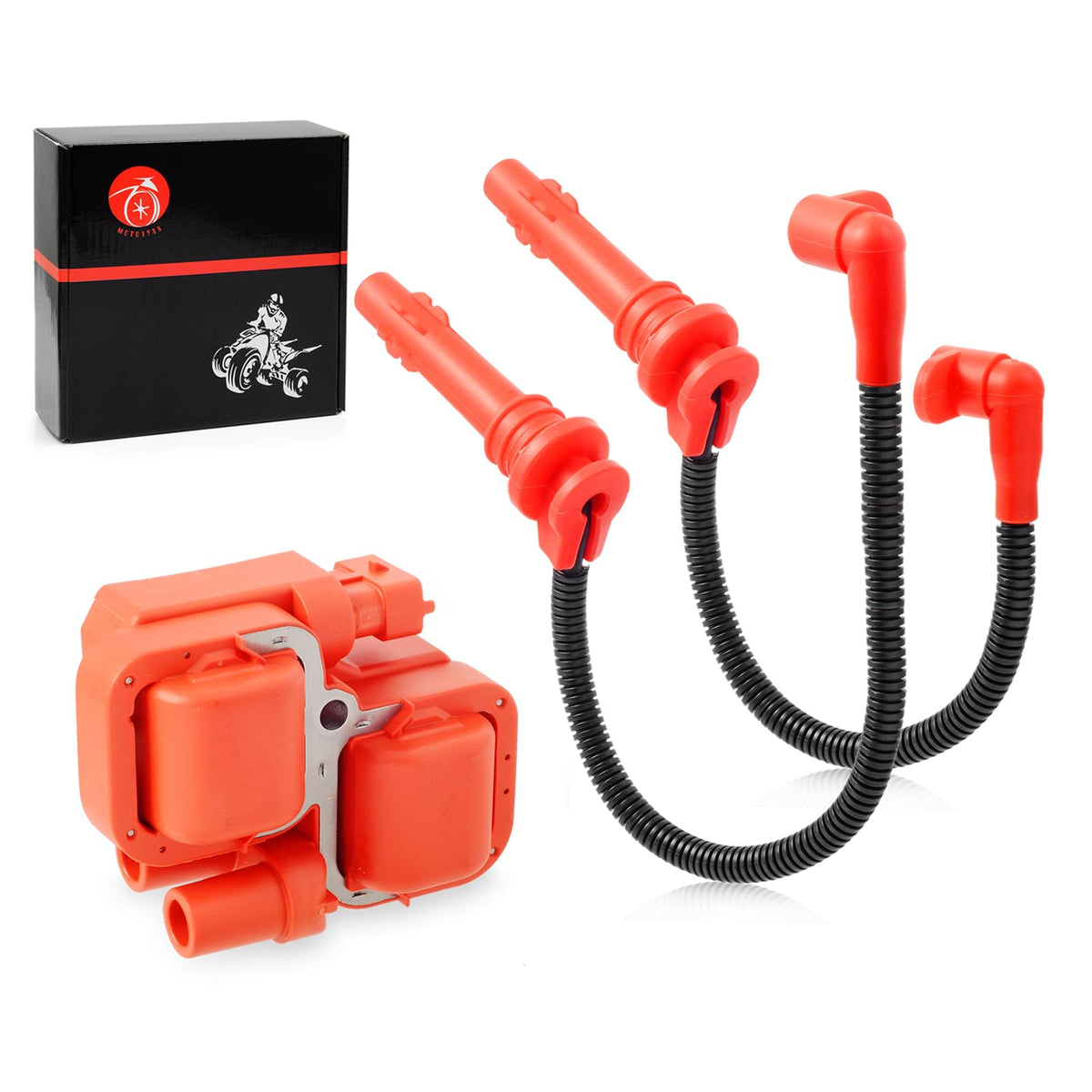 MOTO1988 ignition coil front view showing durable housing and improved fit