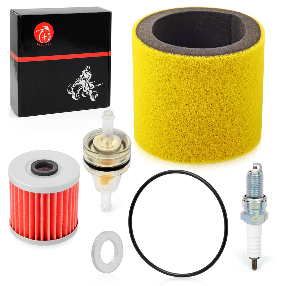MOTO1988 front packaging showing full filter and plug kit, simplifies maintenance