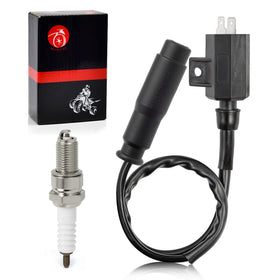 MOTO1988 ignition coil close-up highlighting terminals and robust insulation benefit