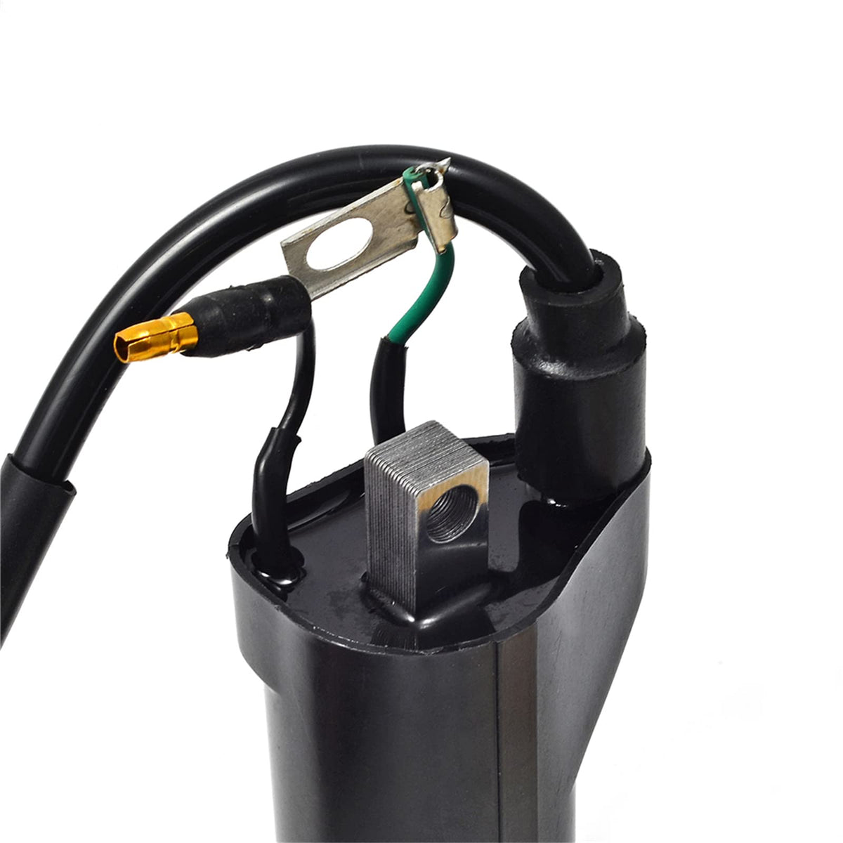 MOTO1988 ignition coil beside a ruler for size comparison to confirm compatibility with Honda TRX400EX