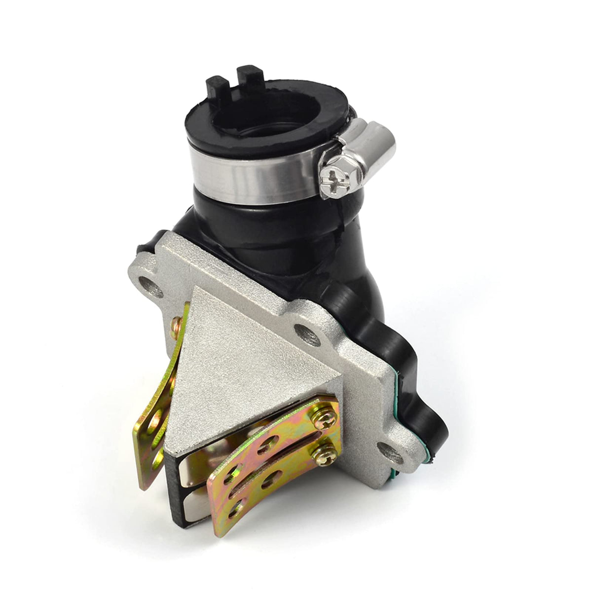 MOTO1988 kit package contents flat-lay with manifold, reed valve, and two gaskets for easy verification