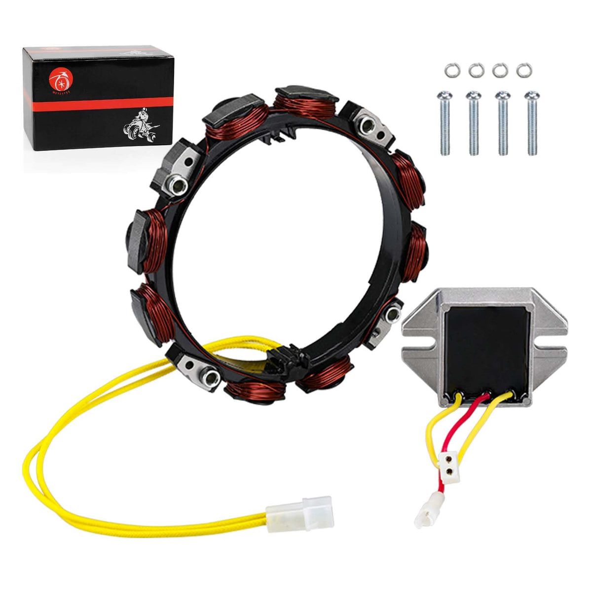 MOTO1988 packaged contents with stator and regulator for hassle-free replacement