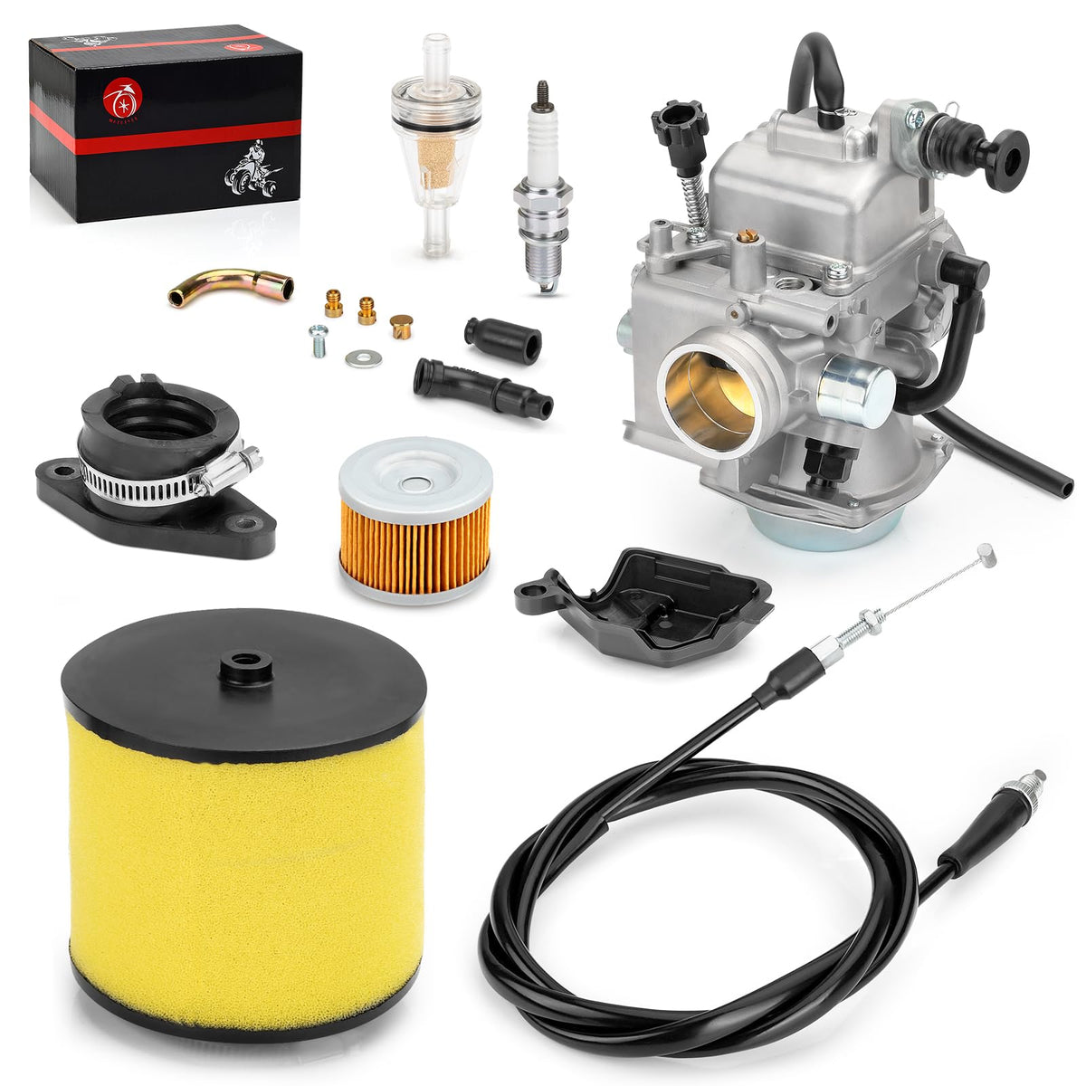MOTO1988 spark plug and oil filter staged to show essential tune-up items included